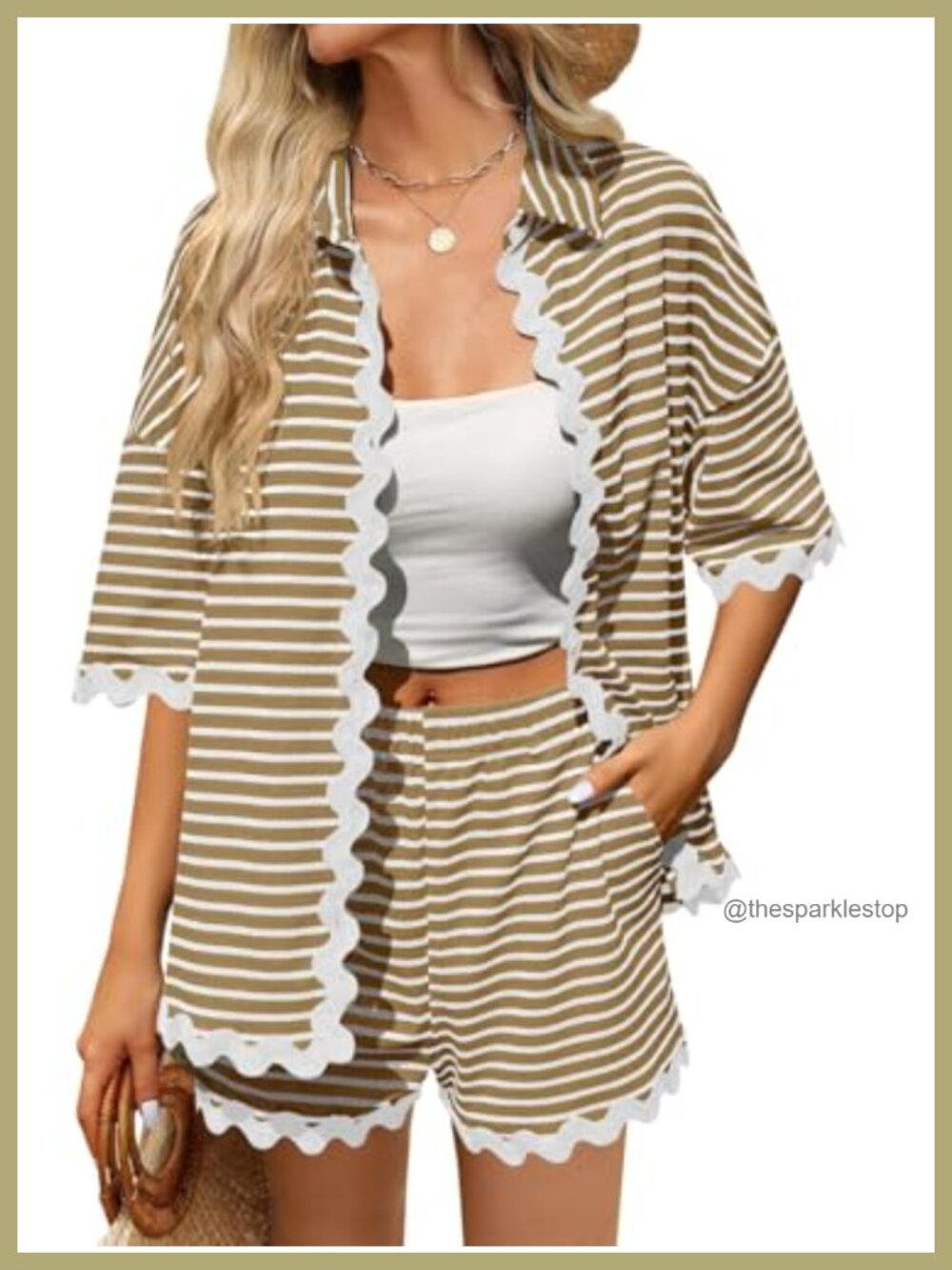 Tankaneo Womens 2 Piece Lounge Set Striped Button Down Shirt Shorts Summer